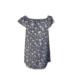 Love Fire Cottagecore Blue Palm Tree Dress Off Shoulders Ruffle Beach Boho Sz M